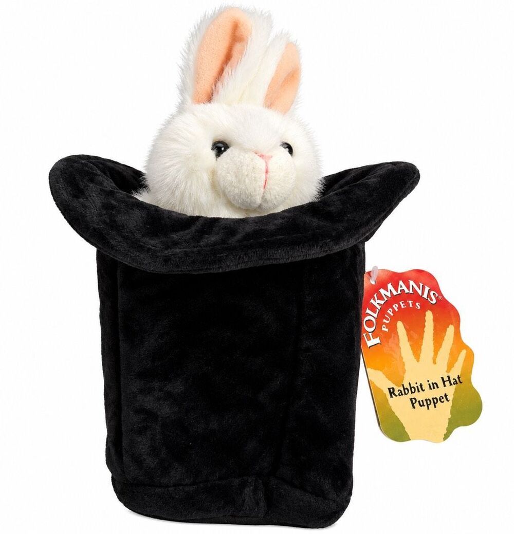 Folkmanis Rabbit in Hat Hand Puppet Magic Bunny Plush Magician Black Top Hat
